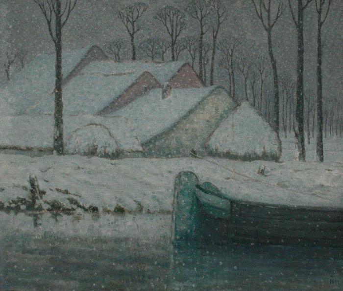  Snowy landscape with barge